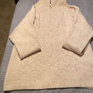 NWOT Ladies J Crew tan/cream quarter-zip long sleeve sweater size XS